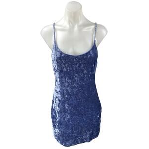 Forever 21 Blue Velvet Velour Sleeveless Scoop Neck Cami Tank Mini Slip Dress S